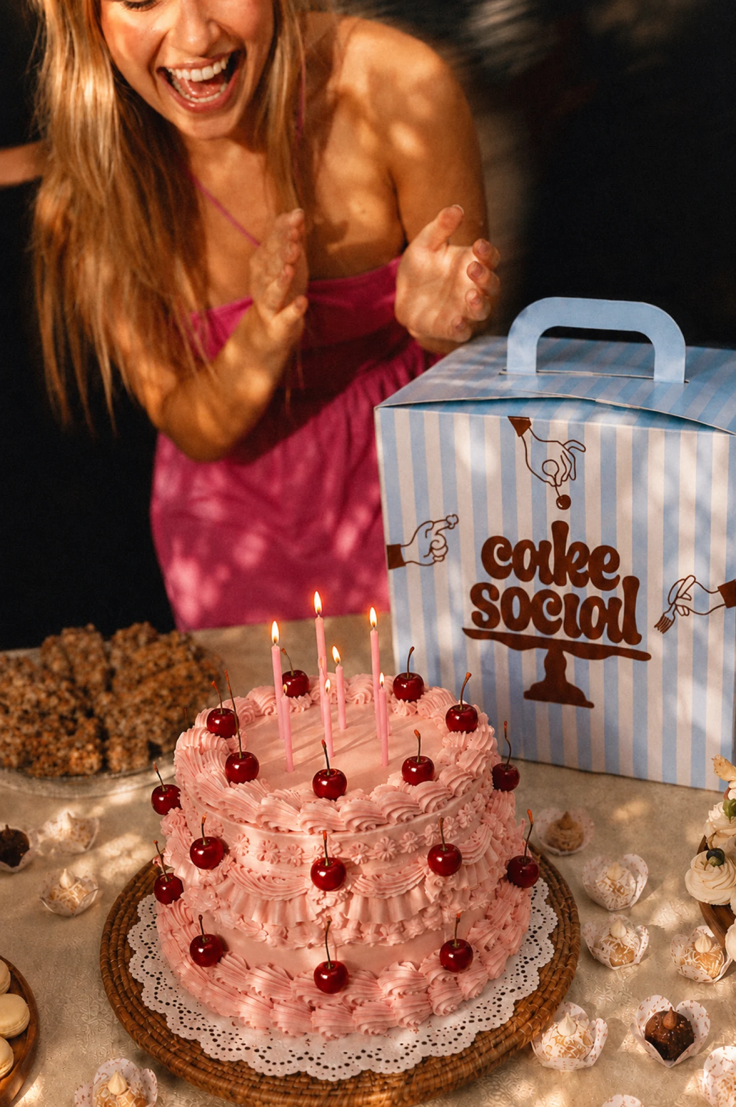 Cake Social birthday cake campaign with branded packaging