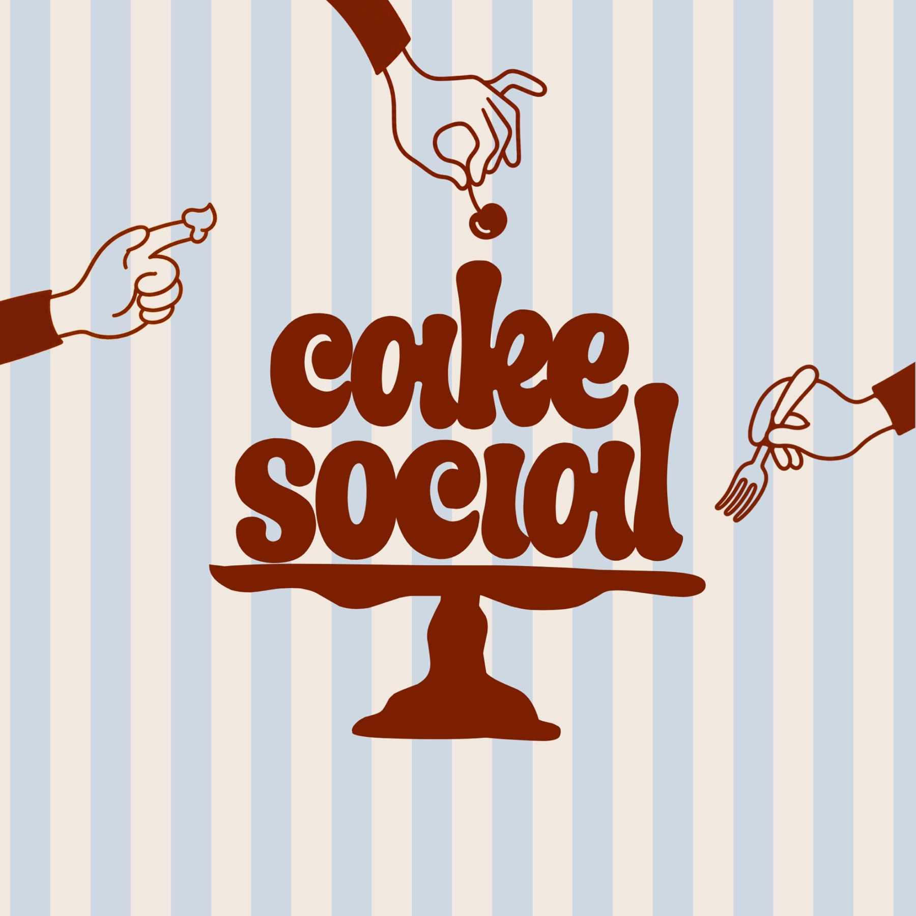 Cake Social logo and illustrated hands