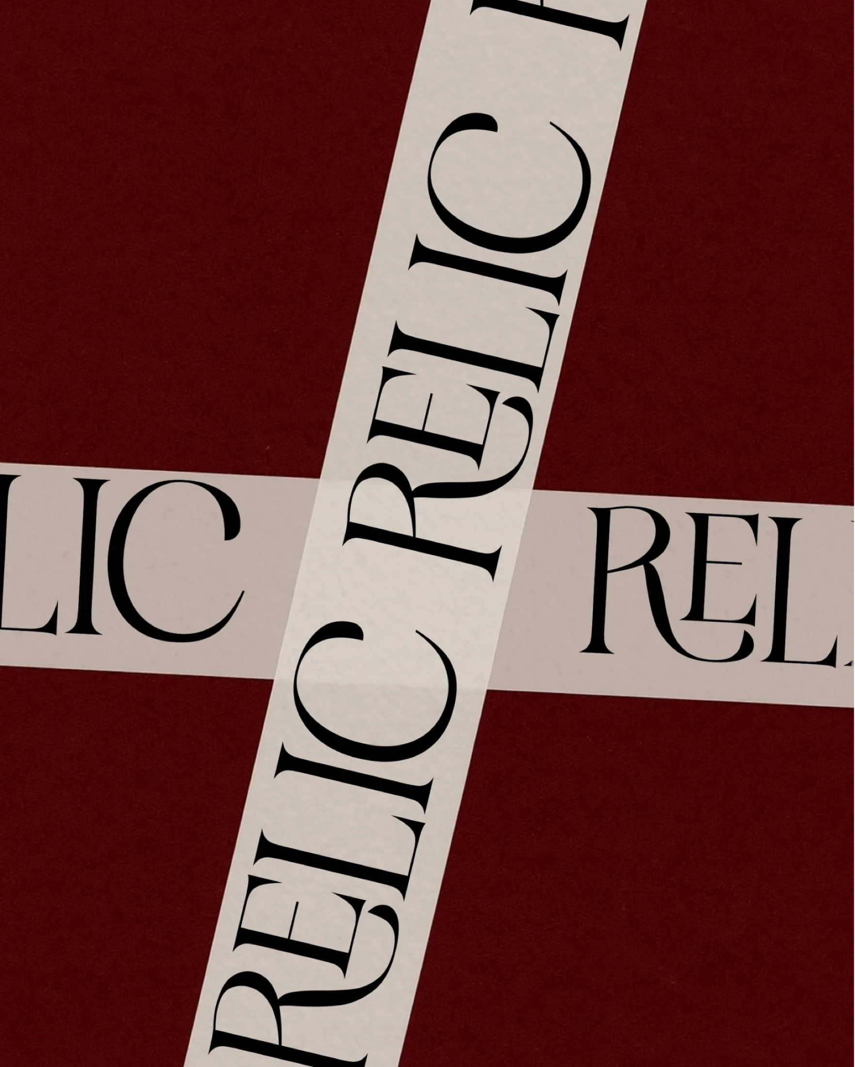 Relic typography printed on cream tape