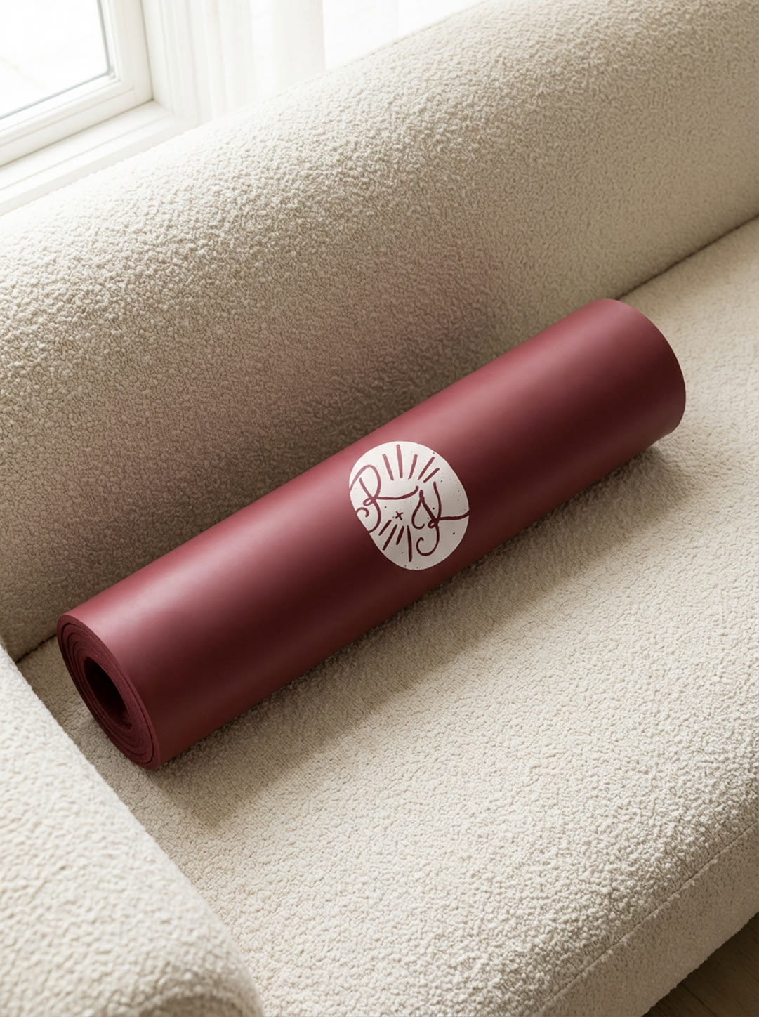 Root and Kin branded burgundy yoga mat