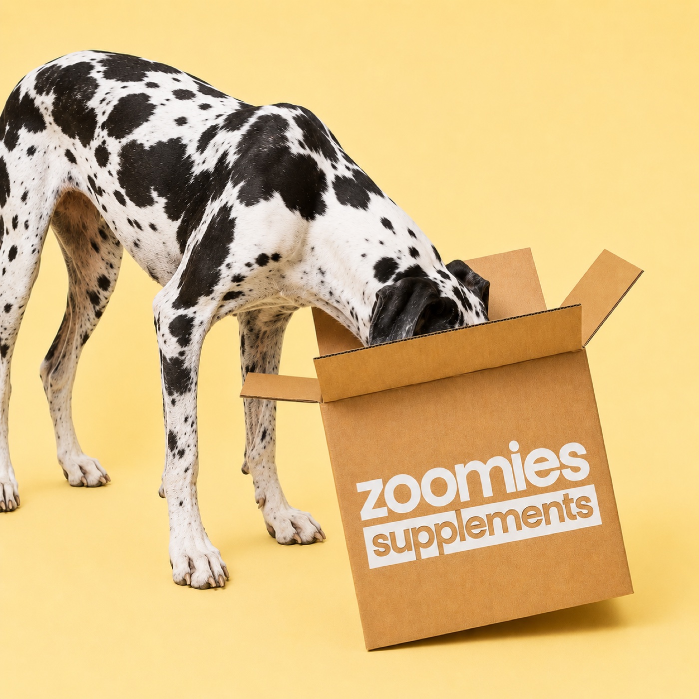 Dog investigating a Zoomies delivery box
