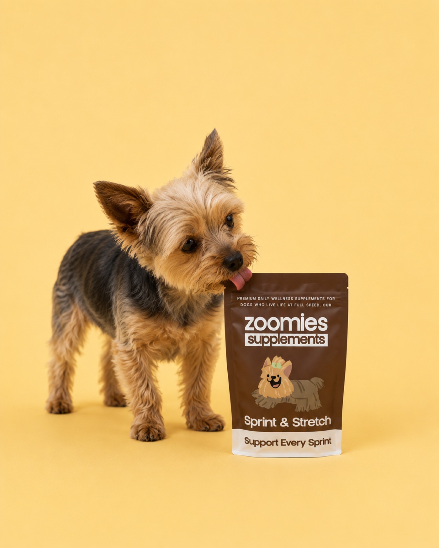 Yorkshire terrier with Zoomies supplements